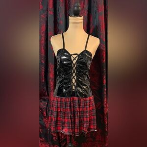 Black and Red Lace-Up Dress